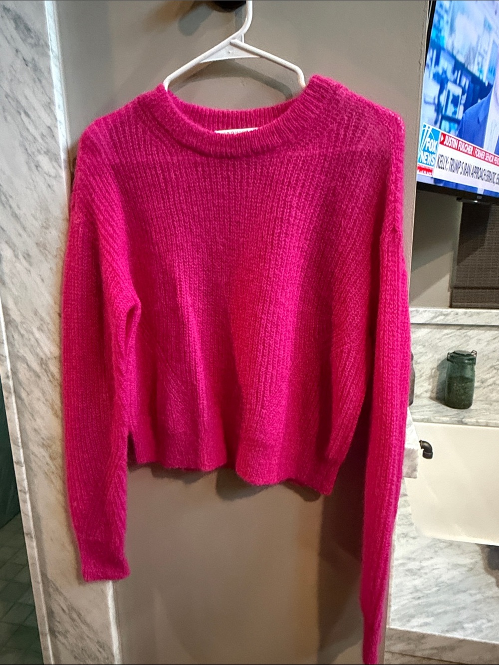 Veronica Beard Bright Fuchsia Cropped Crewneck Sweater